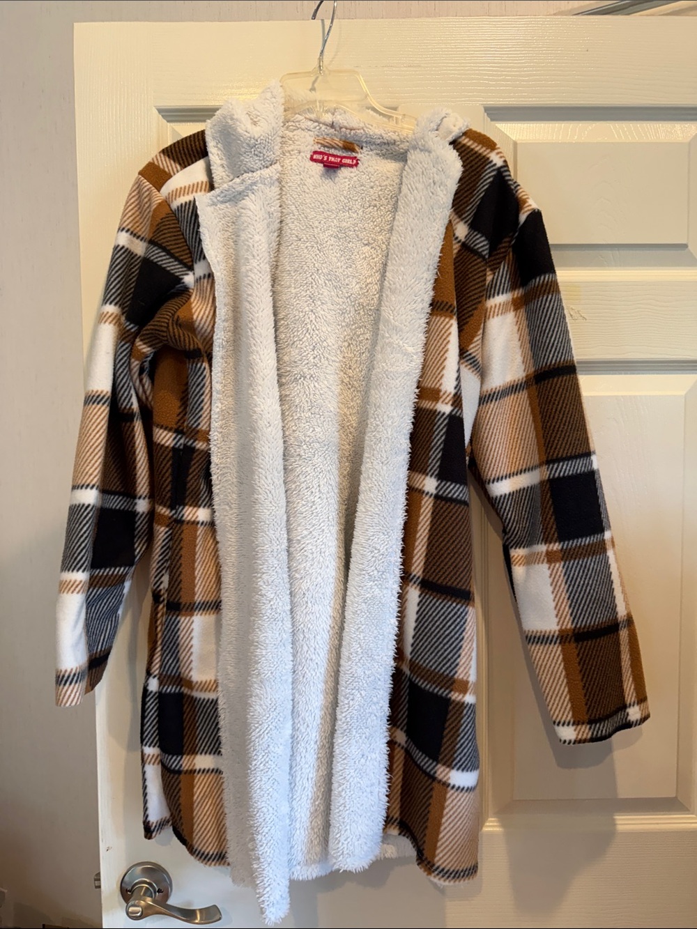 Plush-Lined Hooded Coat - Brown Plaid